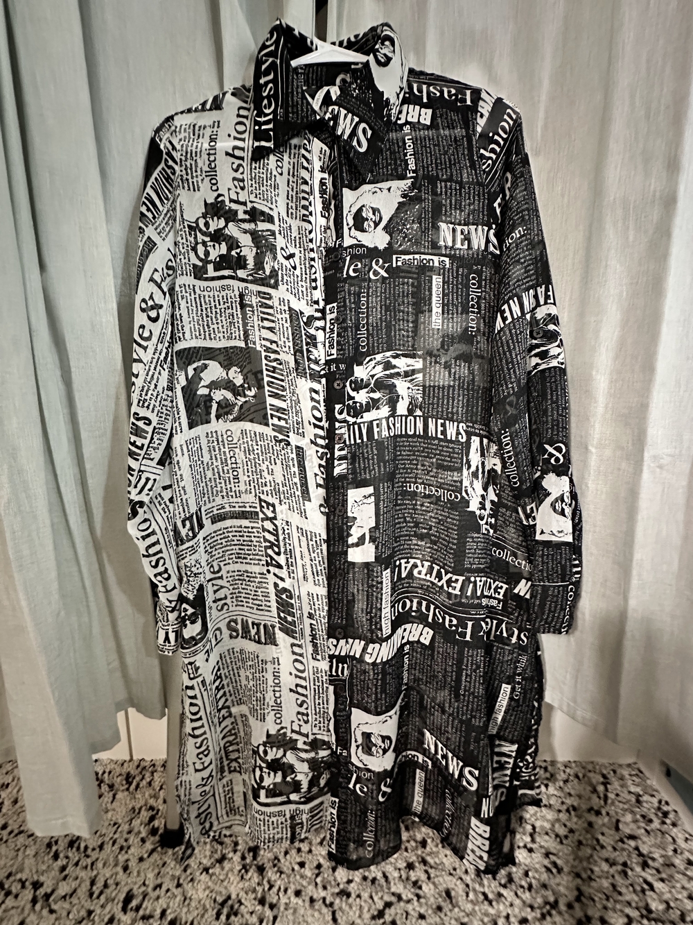 Live 4 Truth Black‎ and White Newspaper Print Long Sleeve Dress